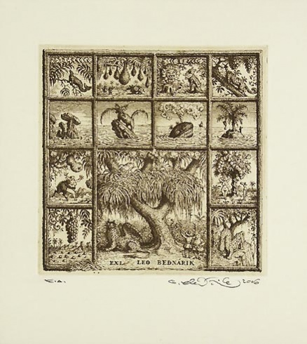 Peter KIK, Ak. maliar - Ex Libris Leo Bednrik (2006), Technika: lept, Rozmery: 14,8x14,5 cm
