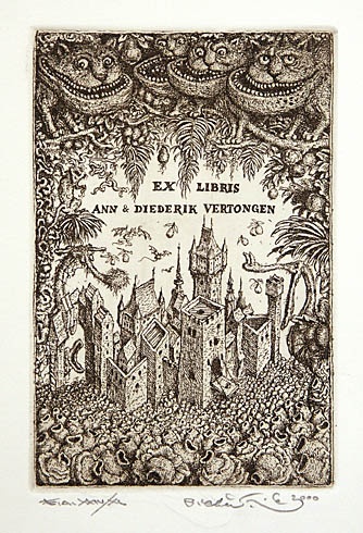 Peter KIK, Ak. maliar - Ex Libris Vertongen (1995), Technika: lept, Rozmery: 14,5x9,5 cm