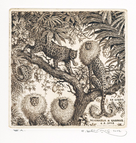 Peter KIK, Ak. maliar - Ex Libris - Michaela a Gabriel (2012), Technika: lept, Rozmery: 14,7x14,3