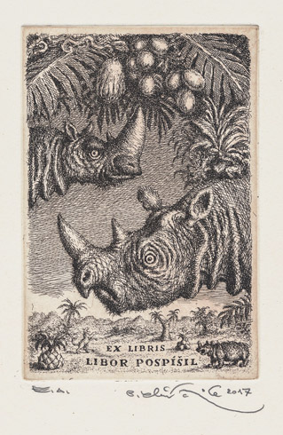 Peter KIK, Ak. maliar - Ex Libris - Libor Pospil (20177), Technika: Lept, Rozmery: 14,8x9,5