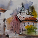 Autor: Peter GRCSS, Nzov diela: Bansk tiavnica - Star zmok z ulice J.Pechu I., Technika: kolorovan akvarel, Motv: krajina, architektra, Rozmery: 23 x 17 cm, Rok: 2021