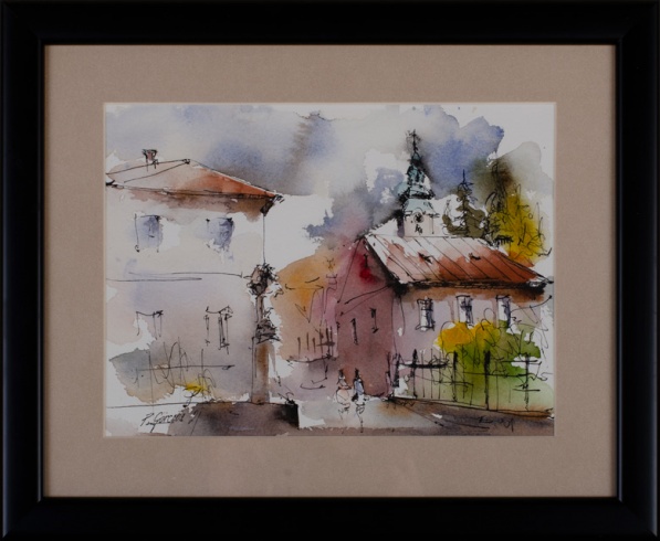 Peter GRCSS - Bansk tiavnica - Star zmok z ulice J.Pechu I. (2021), Technika: kolorovan akvarel, Rozmery: 23 x 17 cm