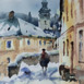 Autor: Peter GRCSS, Nzov diela: Doln Ruov v zime, Technika: akvarel, Motv: krajina, architektra, Rozmery: 17 x 23 cm, Rok: 2023